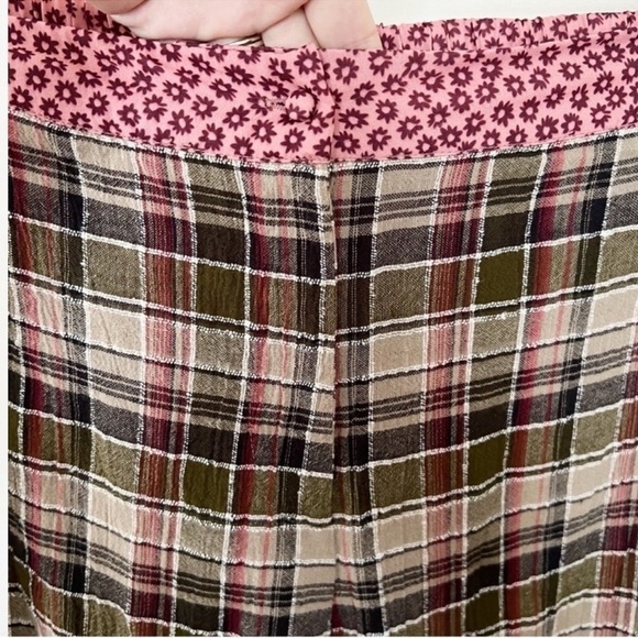 Anthropologie Plaid Floral Waistband Wide Leg Pants Pink/Brown Size 10 Cotton - Picture 4 of 10